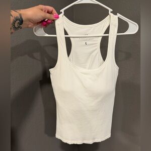 Klassy Network White Ribbed Racerback Tank Top with Built in Bra - Women